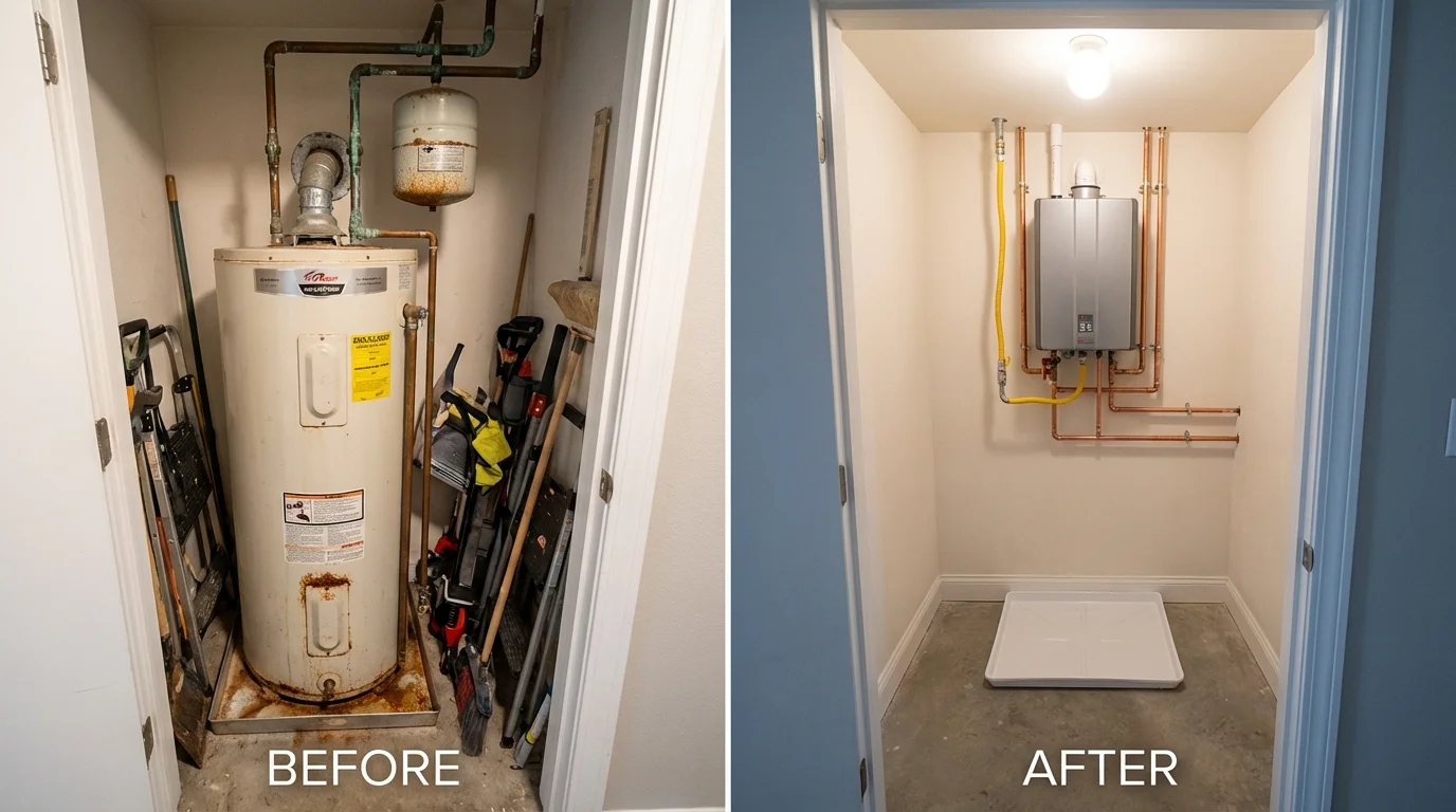 Tank water heater versus wall-mounted tankless unit comparison for Mott, ND homeowners