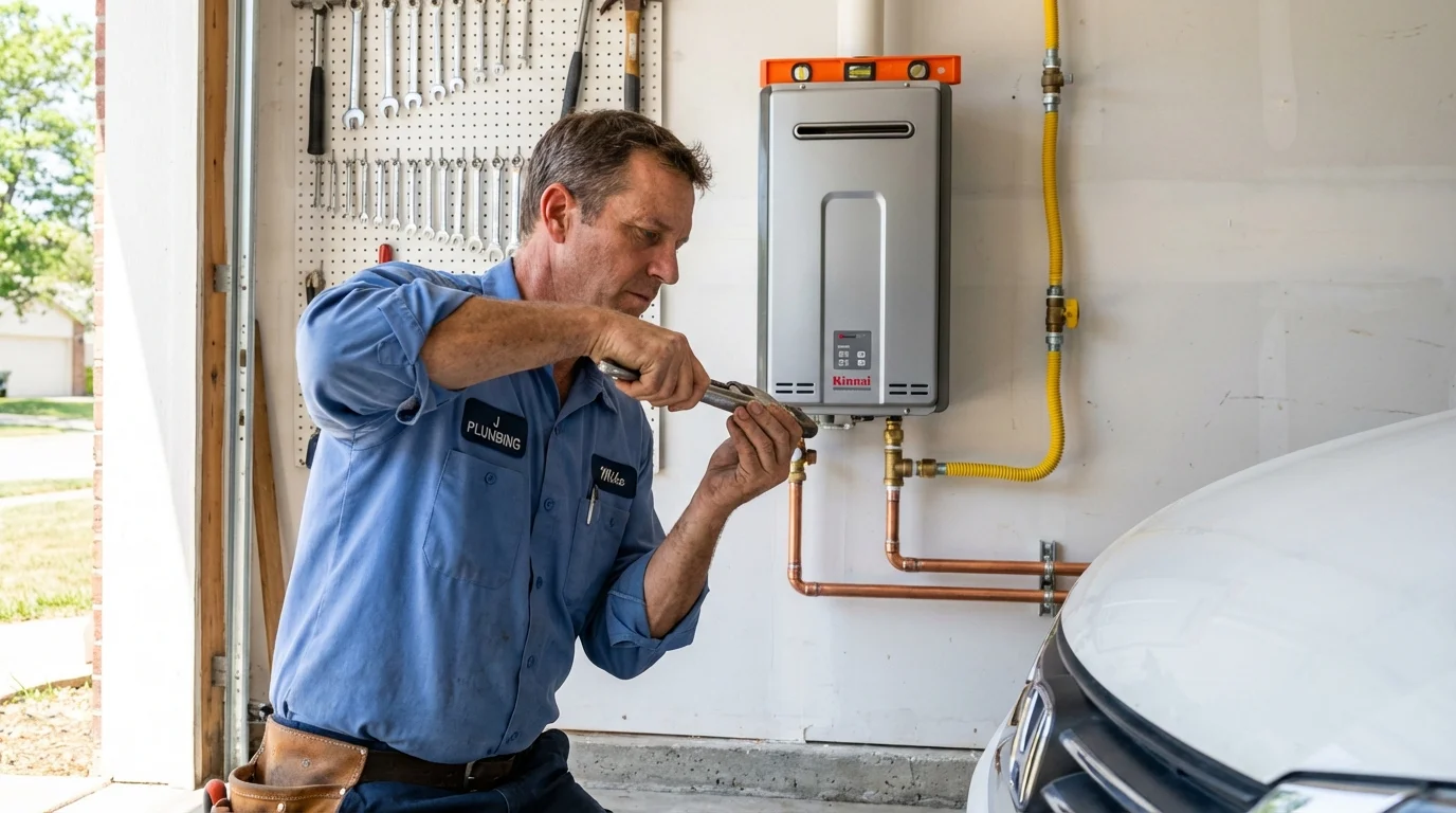 Tankless water heater installation by a Johns Plumbing LLC plumber in Mott